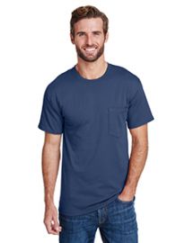 Hanes Adult Unisex 5.3 oz 60/30/10 Recycled Polyester ring-spun Cotton Rayon Workwear Pocket T-Shirt